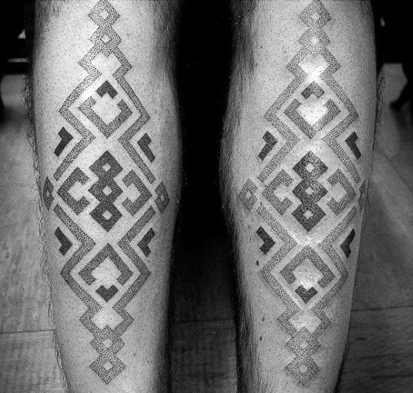 Incredible Geometric Back Of Legs Dotwork Tattoos For Men