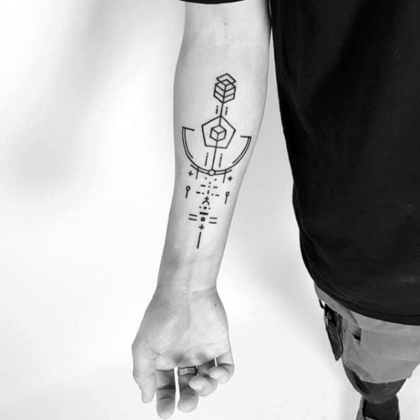 Incredible Geometric Bow And Arrow Forearm Tattoos For Men