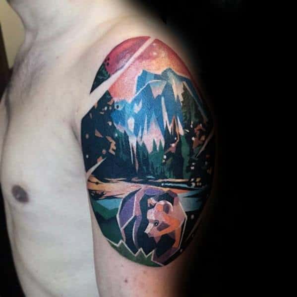Incredible Geometric Mountain Tattoos For Men
