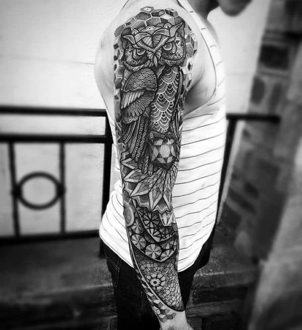80 Geometric Owl Tattoo Designs For Men - Shape Ink Ideas