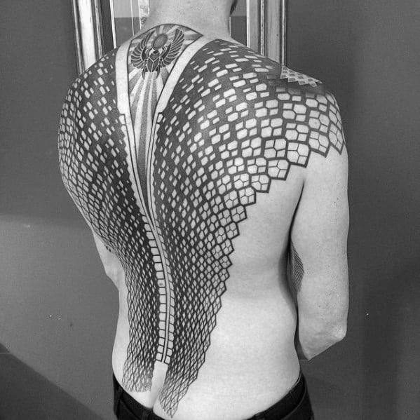 incredible geometric scarab mens full back pattern tattoos