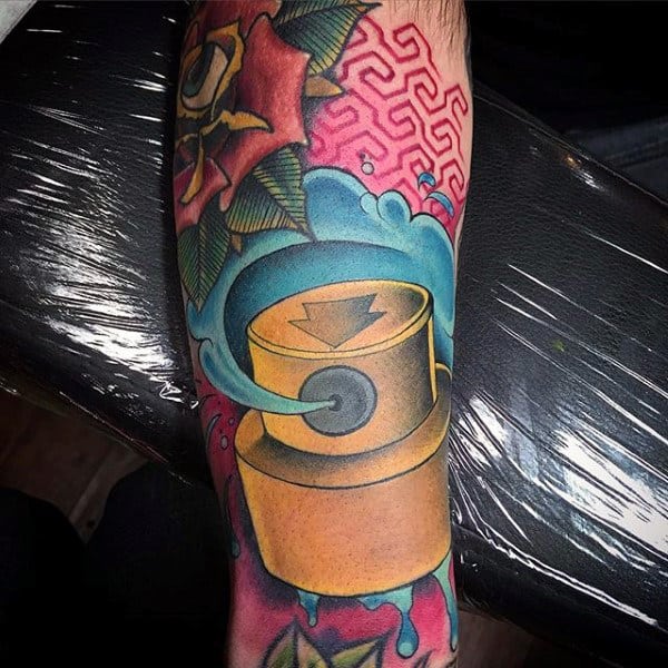Incredible Graffiti Nozzle Spraying Paint Tattoo For Men On Arm