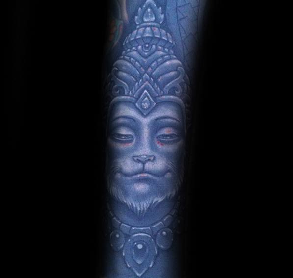 Incredible Hanuman Tattoos For Men White Ink Over Grey Shaded Design Sleeve