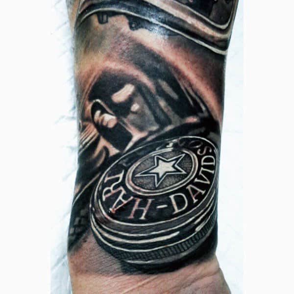 Incredible Harley Davidson Realistic Guys Tattoos