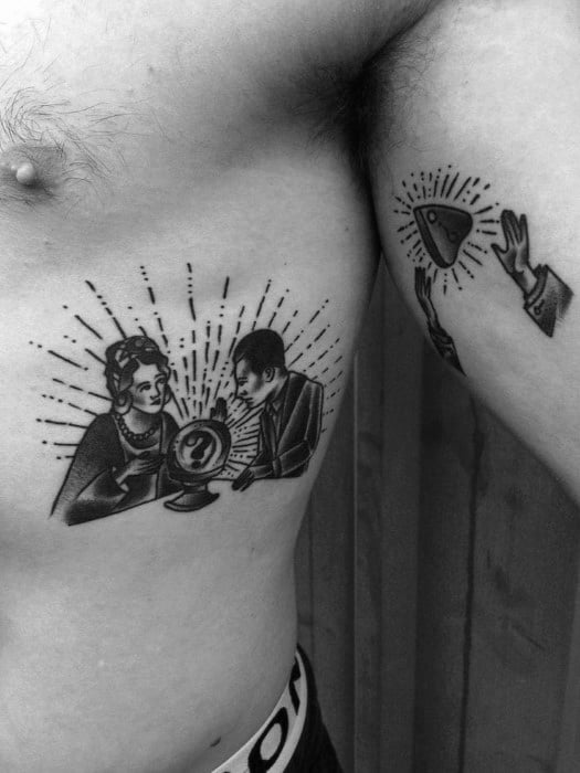 Incredible Inner Arm Bicep Fortune Teller Planchette Tattoos For Men