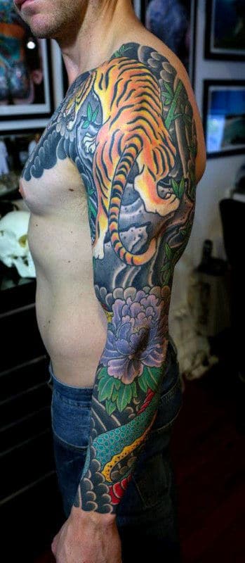 Incredible Japanese Tiger Sleeve Tattoos For Men