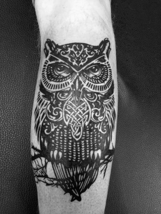 Incredible Leg Calf Celtic Owl Tattoos For Men
