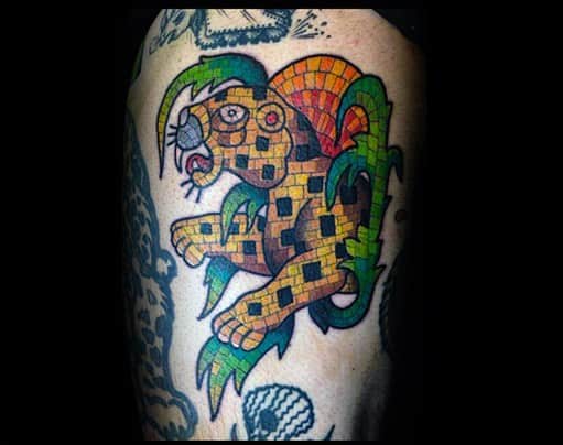 Incredible Leopard Thigh Mosaic Tattoos For Men