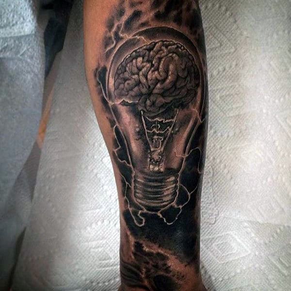 Incredible Light Bulb Brain Male Tattoo Sleeve