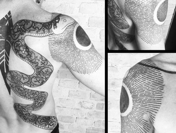 Incredible Line Work Sun Shoulder Mens Tattoo
