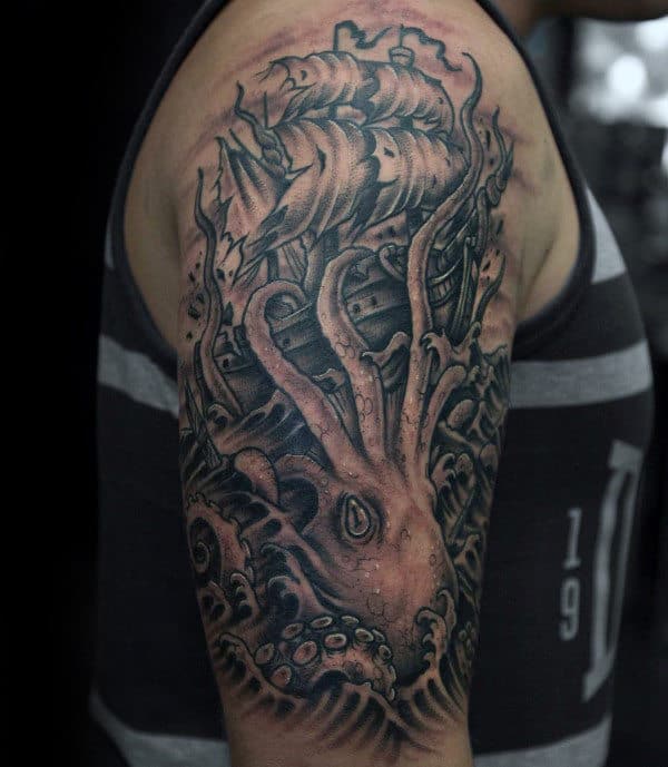 Incredible Male Kraken Half Sleeve Tattoo Ideas