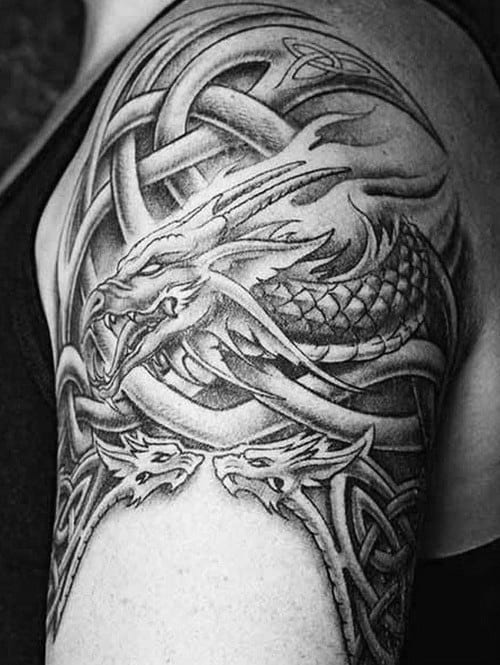 Incredible Mens 3d Celtic Tribal Dragon Upper Arm Tattoo Designs