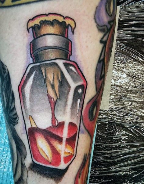 Incredible Mens Vampire Bite Tattoos With Bottle Of Blood