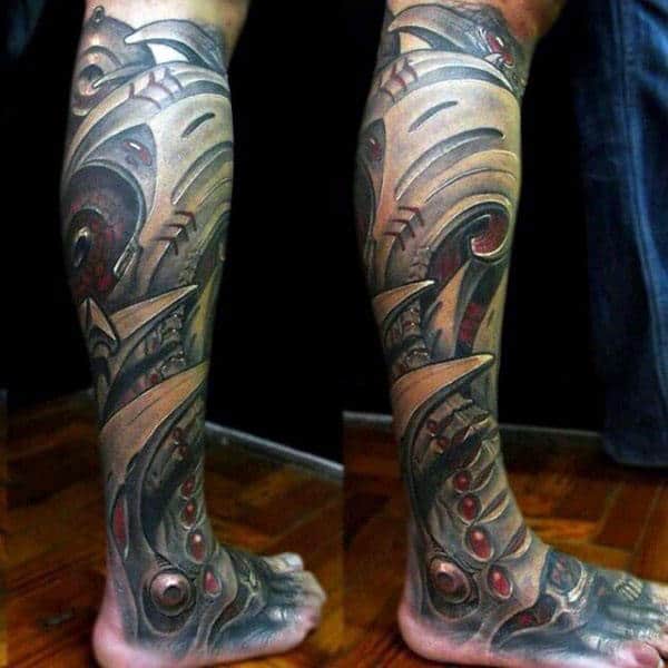 Incredible Monster Alien Optical Illusion Leg Sleeve Tattoo For Males