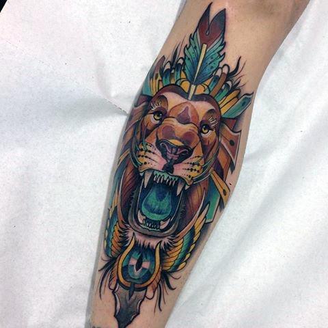 Incredible Neo Traditional Lion Tattoos For Men