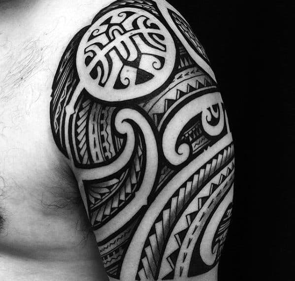 Incredible Polynesian Male Tribal Half Sleeve Tattoos