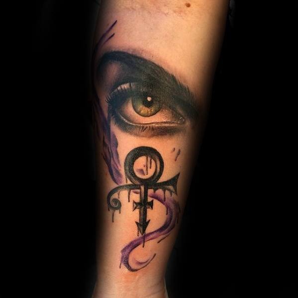 Incredible Prince Forearm Eye And Symbol Tattoos For Men