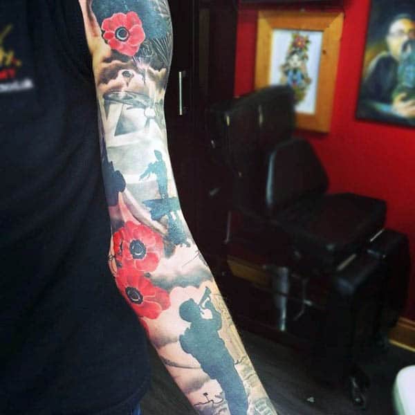 Poppies half sleeve tattoo by Adam Sky Rose Golds Tattoo San Francisco  California  rtattoos