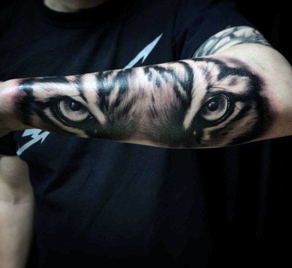 Incredible Tiger Eyes Tattoos For Men Outer Forearm
