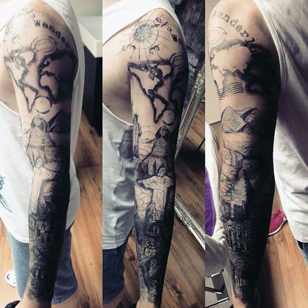 Incredible Travel Themed Mens Full Sleeve Tattoos