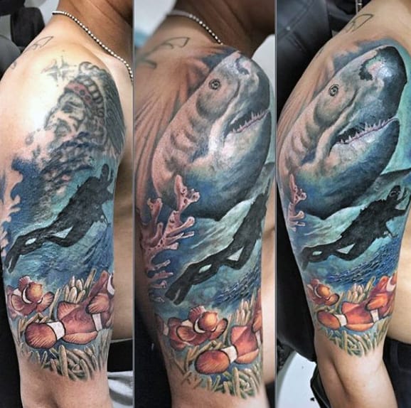 Incredible Upper Arm Salt Water Tattoo For Men