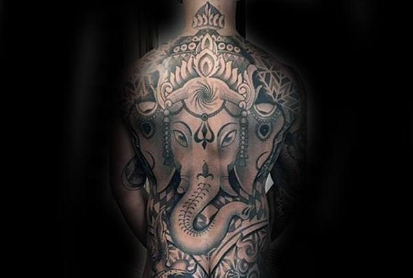 Indian Religious Ganesha Hindu God Mens Full Back Tattoo Ideas