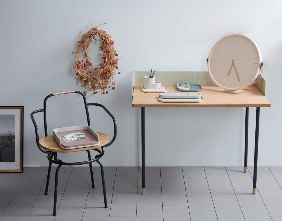 industrial home office simple wood desk and chair with metal accents 