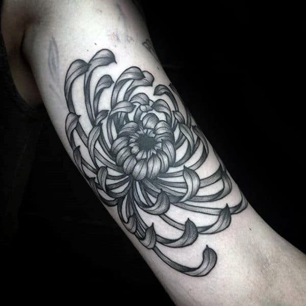 Inenr Arm Chrysanthemum Flower Bicep Tattoos For Men