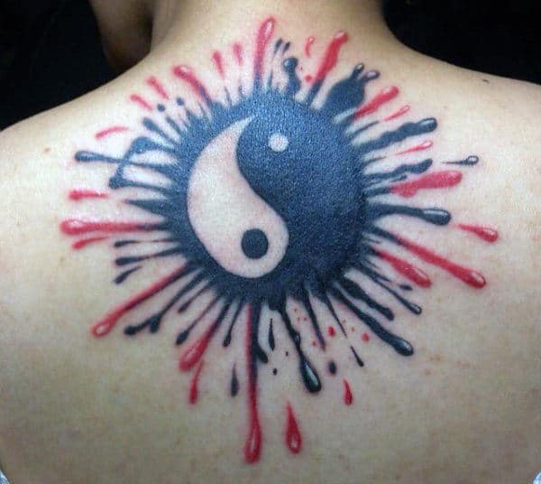 Ink Splatter Yin Yang Tattoo Design For Guys On Back