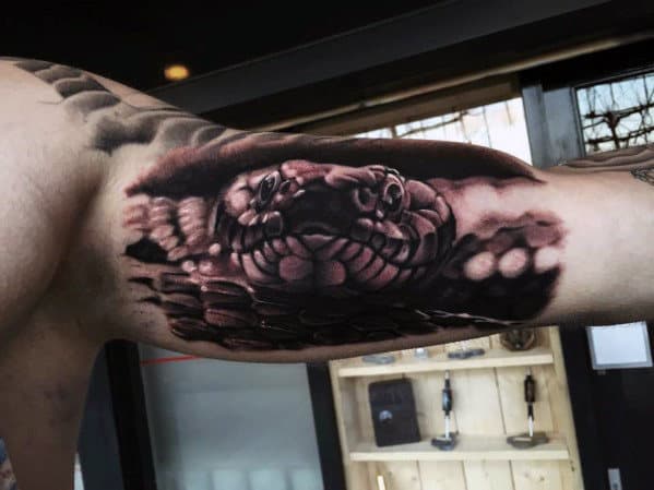 Inner Arm Bicep 3d Snake Tattoos For Guys