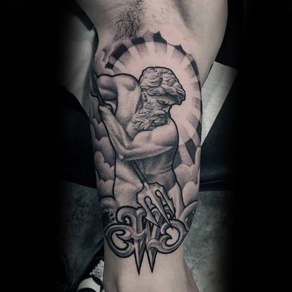 Inner Arm Bicep Chicano Distinctive Male Poseidon Trident Tattoo Designs