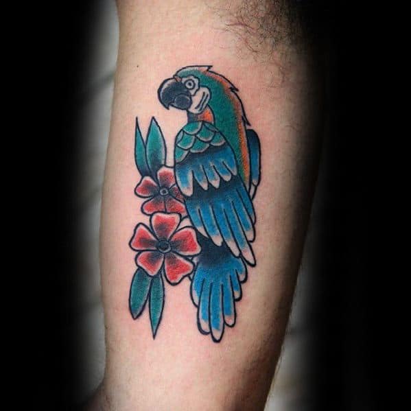 Inner Arm Bicep Cool Parrot Tattoo Design Ideas For Male