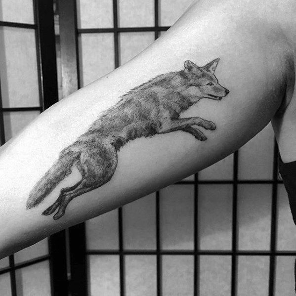 Inner Arm Bicep Coyote Mens Tattoo Ideas