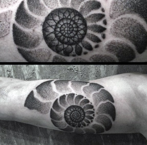 Inner Arm Bicep Fibonacci Spiral Tattoos For Guys
