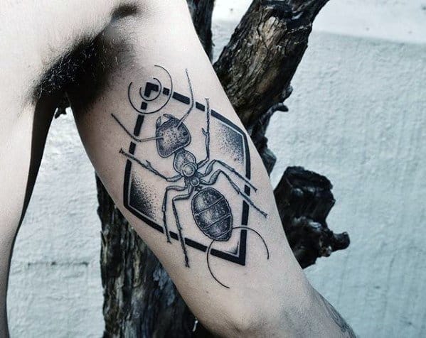 Inner Arm Bicep Geometric Ant Mens Tattoo Designs