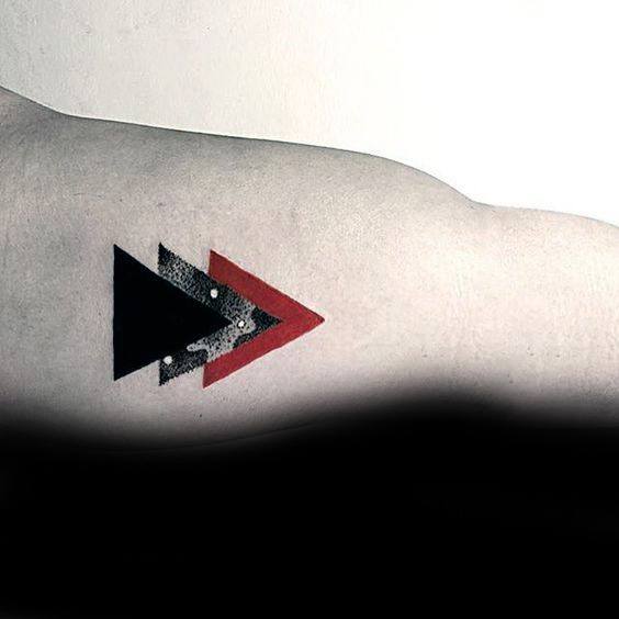 Inner Arm Bicep Geometric Triangles Male Red And Black Tattoo Designs