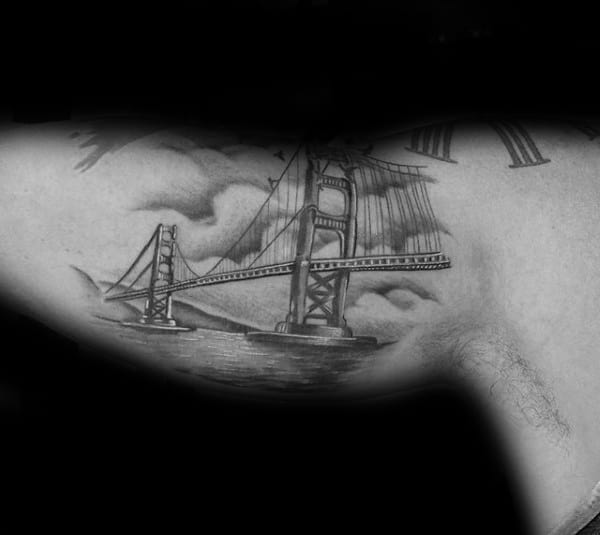 Inner Arm Bicep Golden Gate Bridge Tattoo On Gentleman