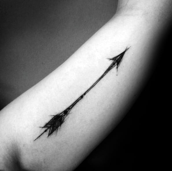 Inner Arm Bicep Guys Black Ink Arrow Simple Tattoos