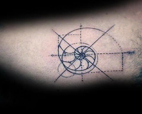 Inner Arm Bicep Guys Fibonacci Spiral Black Ink Tattoo Design Inspiration