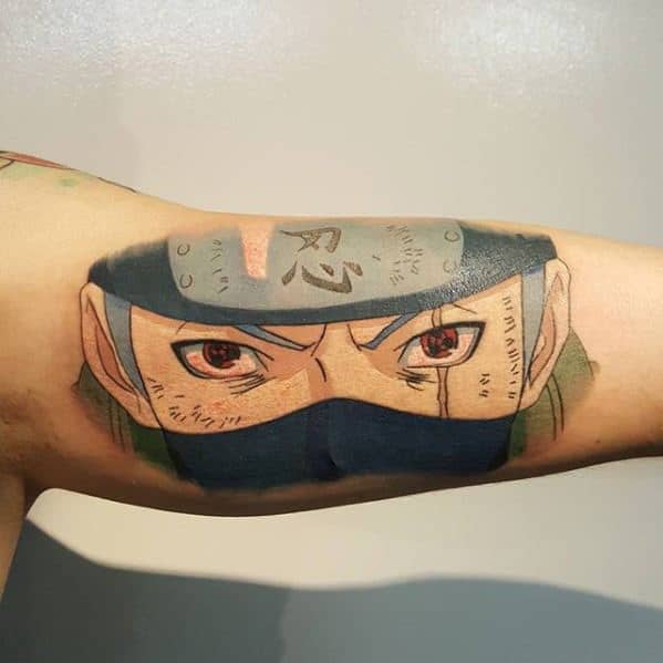 Inner Arm Bicep Guys Kakashi Tattoo Design Ideas