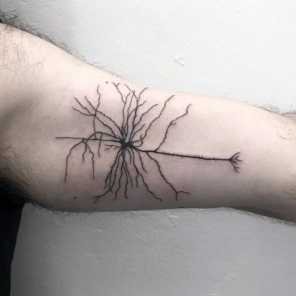 Inner Arm Bicep Guys Neuron Tattoo Design Ideas
