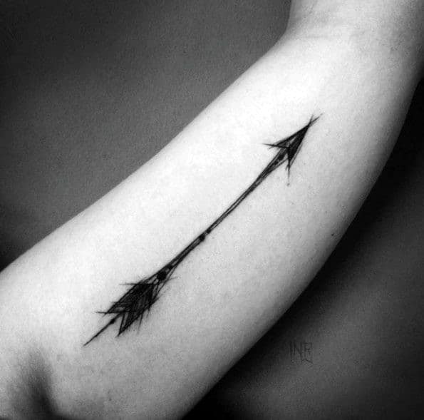 Inner Arm Bicep Male Tattoo With Small Arrow Design