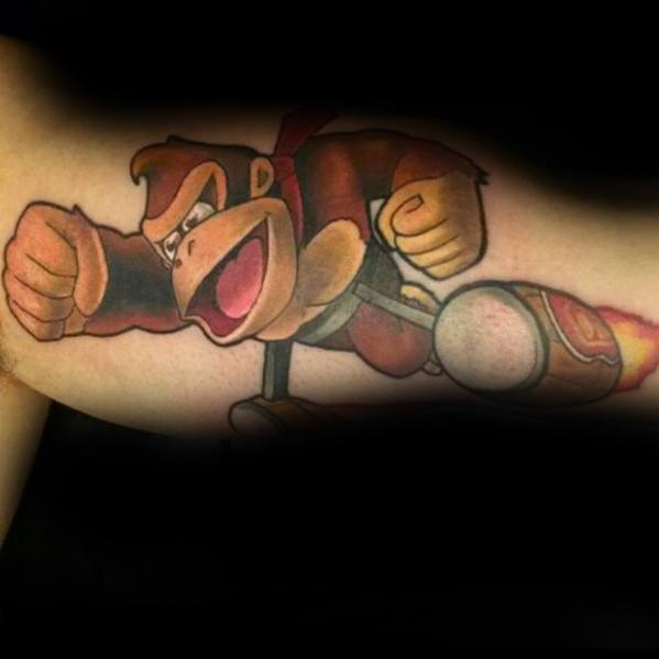Inner Arm Bicep Masculine Donkey Kong Tattoos For Men