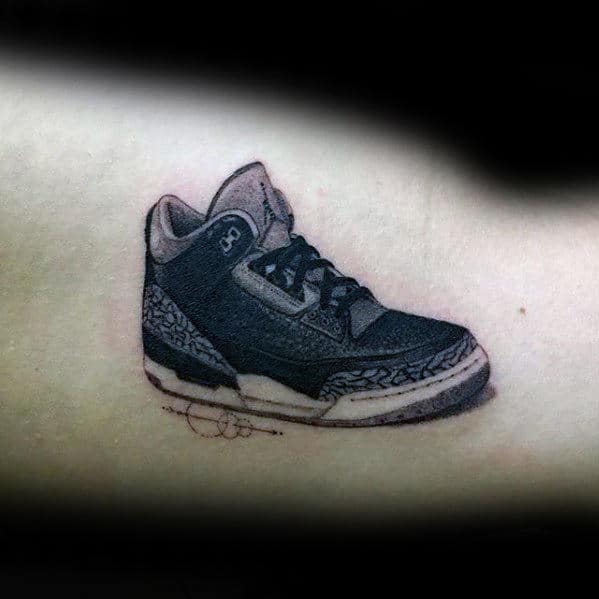 Inner Arm Bicep Mens Shaded Black And Grey Jordan Tattoos