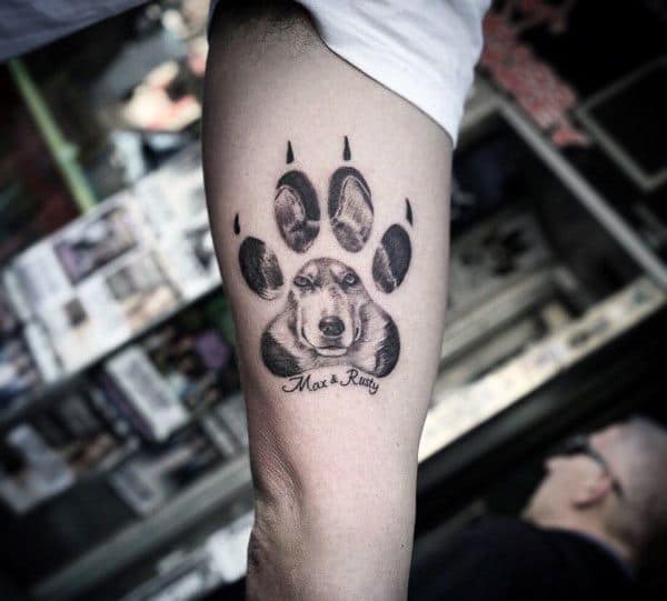 Inner Arm Bicep Paw Husky Tattoos For Men