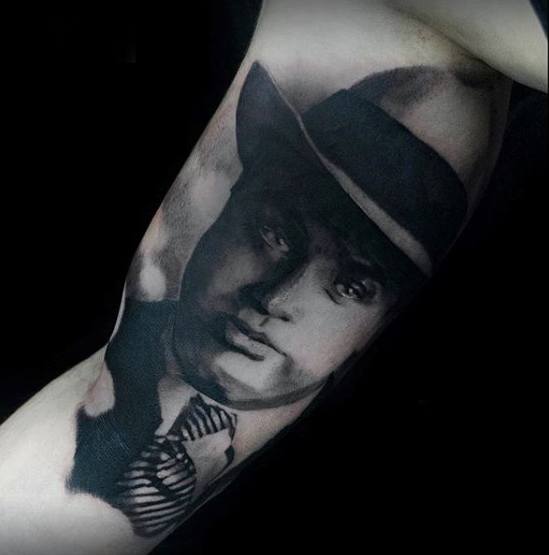 Inner Arm Bicep Realistic 3d Al Capone Guys Tattoos