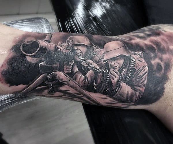 Inner Arm Bicep Realistic Ww2 Machine Gun Guys Tattoos