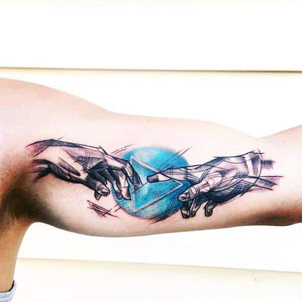 60 The Creation Of Adam Tattoo Designs For Men - Michelangelo Painting