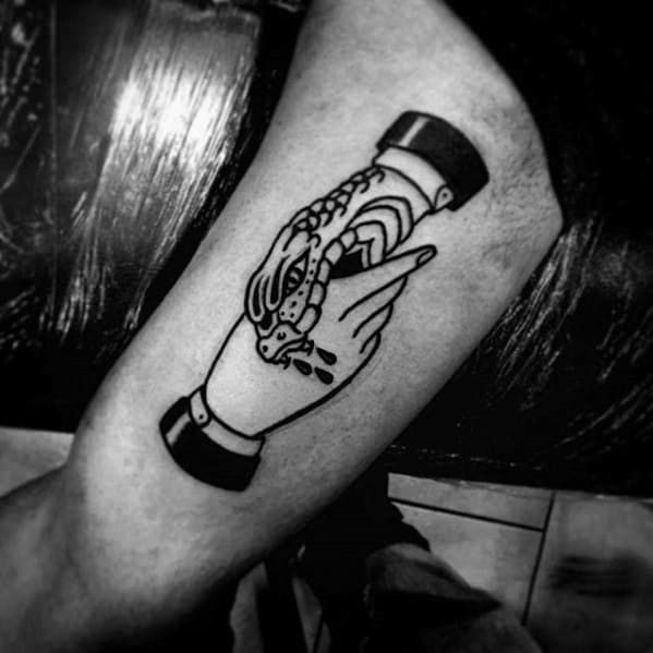Inner Arm Bicep Snake Head Handshake Guys Tattoos
