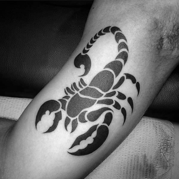 Inner Arm Bicep Solid Black Ink Guys Tribal Scorpion Tattoo